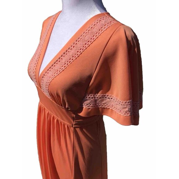 Vtg S M 60s 70s Mod Angel Bell Sleeve Goddess Boho Hippie Polyester Maxi Dress - Picture 10 of 16